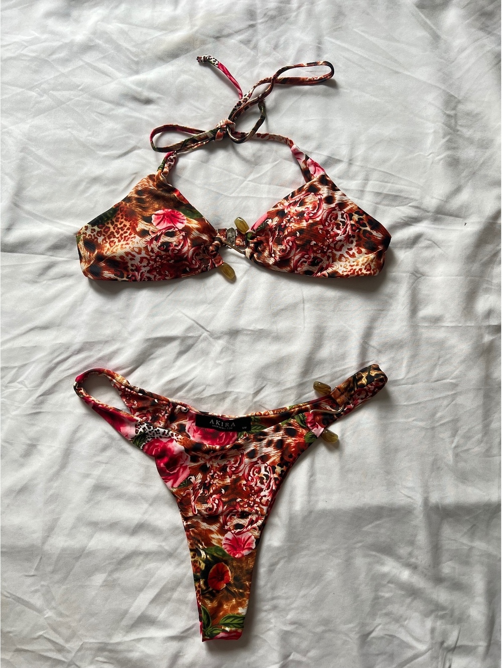 Akira Floral Leopard Print Swim Set- NWOT!